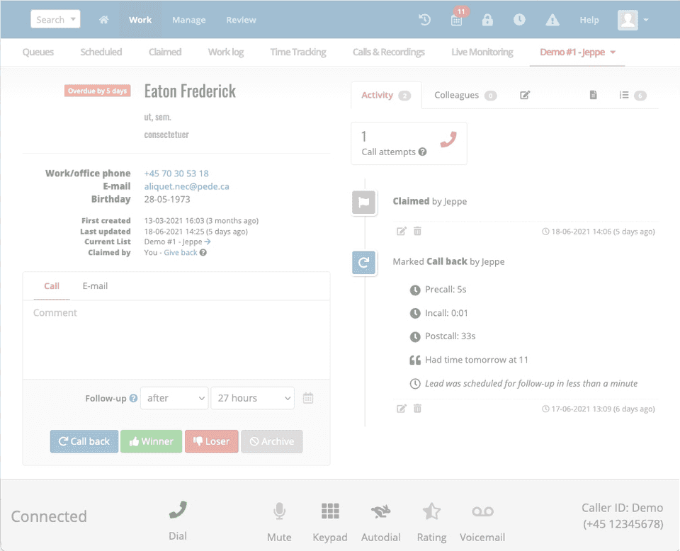 The integrated dialer in Myphoner