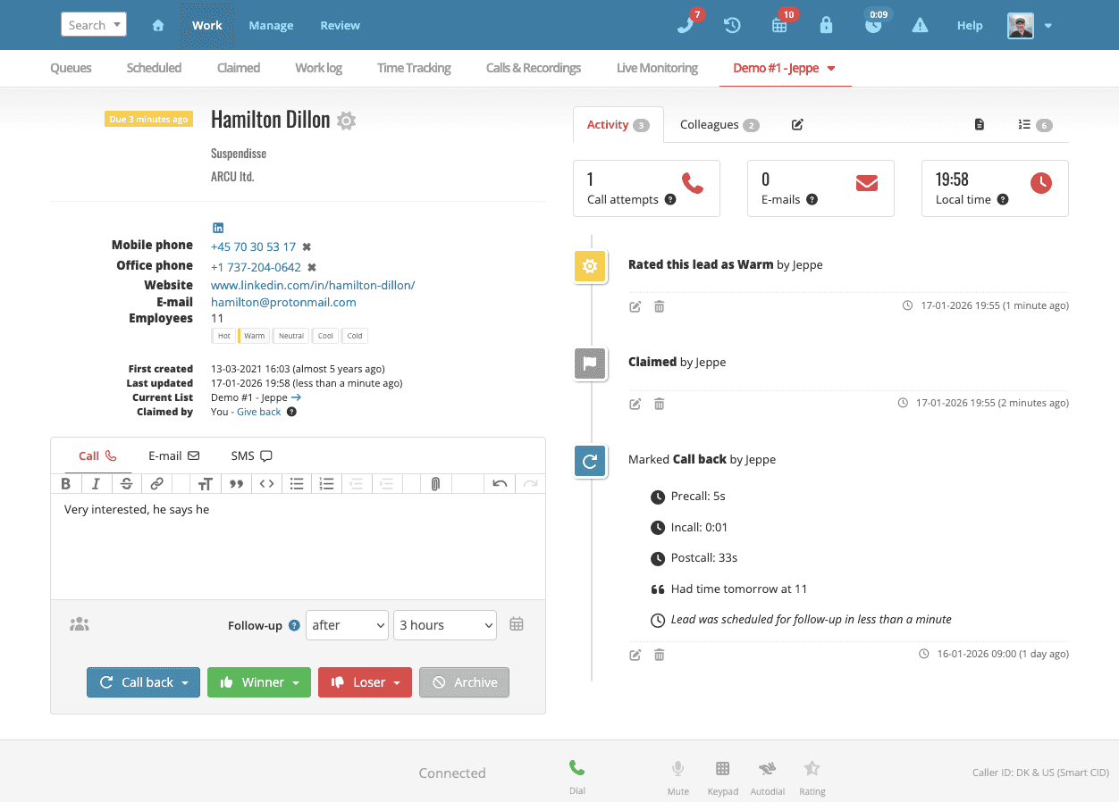 An email reply in Myphoner